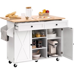 image:imageVEVOR Kitchen Island Cart with Solid Wood Top 354 Width Mobile Carts with Storage Cabinet Rolling Kitchen Table with Spice Rack Towel Rack and Drawer Portable Islands on Wheels White5197D x 2945W x 3528H