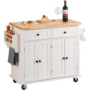 image:imageVEVOR Kitchen Island Cart with Solid Wood Top 354 Width Mobile Carts with Storage Cabinet Rolling Kitchen Table with Spice Rack Towel Rack and Drawer Portable Islands on Wheels White354 W