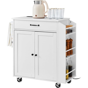 image:imageVEVOR Kitchen Island Cart with Solid Wood Top 354 Width Mobile Carts with Storage Cabinet Rolling Kitchen Table with Spice Rack Towel Rack and Drawer Portable Islands on Wheels White32x15
