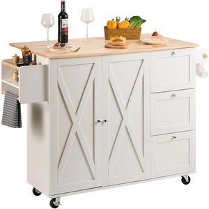 image:imageVEVOR Kitchen Island Cart with Solid Wood Top 354 Width Mobile Carts with Storage Cabinet Rolling Kitchen Table with Spice Rack Towel Rack and Drawer Portable Islands on Wheels White453 W Drop Leaf White