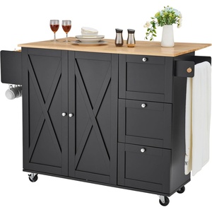 image:imageVEVOR Kitchen Island Cart with Solid Wood Top 354 Width Mobile Carts with Storage Cabinet Rolling Kitchen Table with Spice Rack Towel Rack and Drawer Portable Islands on Wheels White453 W Drop Leaf Black