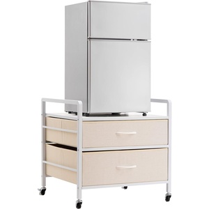 image:imageVEVOR Mini Fridge Stand with Storage 198 lbs Mini Fridge Table with Movable Storage Cart amp Swivel Wheels Beverage Refrigerator Stand for Coffee Bar Mini Fridge Organizer for Home Dorm Light BrownWhite