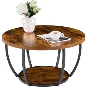 image:imageVEVOR Round Coffee Table Modern Coffee Table 2 Tiers Wooden Circle Center Desk with Open Storage Minimalist Sturdy Metal Frame Accent End Desk for Living Room Office Easy Assembly Rustic BrownNatural