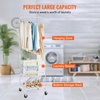 image:imageVEVOR Metal Rolling Laundry Basket with Hanging Garment Rack Laundry Hamper Cart Adjustable Height with Basket Load and Shelf Load Storage Organizer with Heavy Duty Lockable WheelsWhite