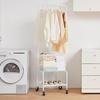 image:imageVEVOR Metal Rolling Laundry Basket with Hanging Garment Rack Laundry Hamper Cart Adjustable Height with Basket Load and Shelf Load Storage Organizer with Heavy Duty Lockable WheelsWhite