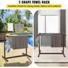 image:imageVEVOR Pool Towel Rack 5 Bar Brown Freestanding Outdoor PVC TShape Poolside Storage Organizer Include 8 Towel Clips Mesh Bag Hook Also Stores Floats and Paddles for Beach Swimming Pool HomeBrown