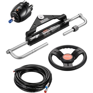 image:imageVEVOR Hydraulic Outboard Steering Kit 90150300HP Helm Pump Marine Boat Hydraulic Steering System 135 inch Steering Wheel with 1026 ft Hydraulic Nylon Hose Option150hp With 26hose