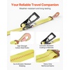 image:imageVEVOR Ratchet Tie Down Straps Kit 2 x 120 Tire Straps 5512 LBS Working Load 11023 LBS Breaking Strength Car Tie Down Straps with Snap Hooks for Passenger Car Truck Trailer 4PackAxleType with Spring HookYellow