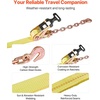 image:imageVEVOR Ratchet Tie Down Straps Kit 2 x 120 Tire Straps 5512 LBS Working Load 11023 LBS Breaking Strength Car Tie Down Straps with Snap Hooks for Passenger Car Truck Trailer 4PackTireStyle with Heavy Duty HookYellow