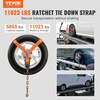 image:imageVEVOR Ratchet Tie Down Straps Kit 2 x 120 Tire Straps 5512 LBS Working Load 11023 LBS Breaking Strength Car Tie Down Straps with Snap Hooks for Passenger Car Truck Trailer 4PackLassoStyle with Heavy Duty Hook