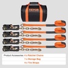 image:imageVEVOR Ratchet Tie Down Straps Kit 2 x 120 Tire Straps 5512 LBS Working Load 11023 LBS Breaking Strength Car Tie Down Straps with Snap Hooks for Passenger Car Truck Trailer 4PackLassoStyle with Heavy Duty Hook