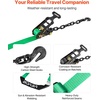 image:imageVEVOR Ratchet Tie Down Straps Kit 2 x 120 Tire Straps 5512 LBS Working Load 11023 LBS Breaking Strength Car Tie Down Straps with Snap Hooks for Passenger Car Truck Trailer 4PackTireStyle with Heavy Duty HookGreen