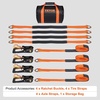 image:imageVEVOR Ratchet Tie Down Straps Kit 2 x 120 Tire Straps 5512 LBS Working Load 11023 LBS Breaking Strength Car Tie Down Straps with Snap Hooks for Passenger Car Truck Trailer 4PackAxleType with Spring HookOrange