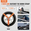 image:imageVEVOR Ratchet Tie Down Straps Kit 2 x 120 Tire Straps 5512 LBS Working Load 11023 LBS Breaking Strength Car Tie Down Straps with Snap Hooks for Passenger Car Truck Trailer 4PackAxleType with Spring HookOrange