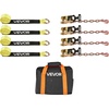 image:imageVEVOR Ratchet Tie Down Straps Kit 2 x 120 Tire Straps 5512 LBS Working Load 11023 LBS Breaking Strength Car Tie Down Straps with Snap Hooks for Passenger Car Truck Trailer 4PackTireStyle with Heavy Duty HookYellow