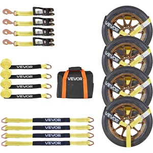image:imageVEVOR Ratchet Tie Down Straps Kit 2 x 120 Tire Straps 5512 LBS Working Load 11023 LBS Breaking Strength Car Tie Down Straps with Snap Hooks for Passenger Car Truck Trailer 4PackTireStyle with Spring Hook
