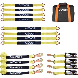 image:imageVEVOR Ratchet Tie Down Straps Kit 2 x 120 Tire Straps 5512 LBS Working Load 11023 LBS Breaking Strength Car Tie Down Straps with Snap Hooks for Passenger Car Truck Trailer 4PackAxleType with Spring HookYellow