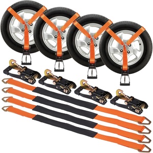 image:imageVEVOR Ratchet Tie Down Straps Kit 2 x 120 Tire Straps 5512 LBS Working Load 11023 LBS Breaking Strength Car Tie Down Straps with Snap Hooks for Passenger Car Truck Trailer 4PackAxleType with Spring HookOrange
