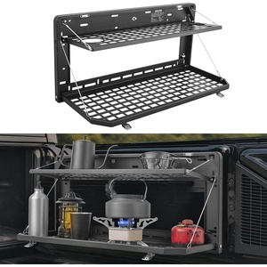 image:imageVEVOR Tailgate Table for Jeep Wrangler JL 2019  Present Carbon Steel Foldable Molle Panel DoubleLayer Drop Down Table Rear Cargo Storage Rack Shelf Luggage Holder Carrier Camping AccessoriesJeep Wrangler JL 2019  Present
