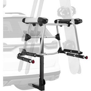 image:imageVEVOR Universal Car Roof Rack  Fit Most Crossbars Carry up to 6 Pairs of Skis or 4 Snowboards Aluminum Snowboard Ski Rack with Lock amp Rubber PaddingRear Rack Fold4