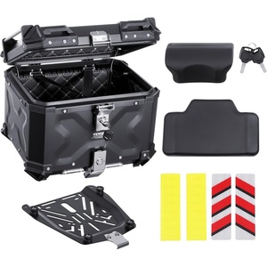 image:imageVEVOR 55L Universal Aluminum Alloy Motorbike Tail Box with Leather Lining Waterproof Detachable Motorcycle Top Box with Lock amp Back Cushion Fit for 99 of Motorcycle Frames
