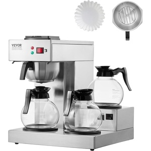 image:imageVEVOR 12 Cups Commercial Drip Coffee Maker Coffee Maker Machine with 3 Glass Carafes and 3 Warmer Plates Stainless Steel Pour Over Coffee Brewer with Auto Water Intake for Restaurant Office Cafe3 Warmer Plates  Auto Water Intake No