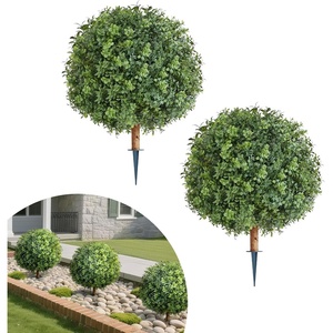image:imageVEVOR 2 Pcs 20 Artificial Plant Topiary Ball Faux Boxwood Balls with 2 LED Light String AllYear Green Faux Plant Decorative Balls for Backyard BalconyGarden Wedding and Home Dcor22 Inchground Spike
