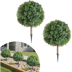 image:imageVEVOR 2 Pcs 20 Artificial Plant Topiary Ball Faux Boxwood Balls with 2 LED Light String AllYear Green Faux Plant Decorative Balls for Backyard BalconyGarden Wedding and Home Dcor27 Inchground Spike