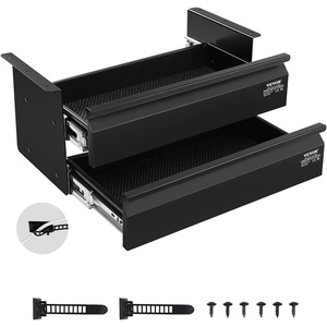 image:imageVEVOR Under Desk Double Stacked Lockable Slide Out Drawer 13 inch Lockable Under Table Pullout Drawer Attachment for Sit Stand Workstation Secure Under Desk Storage Organizer Black16inch Double