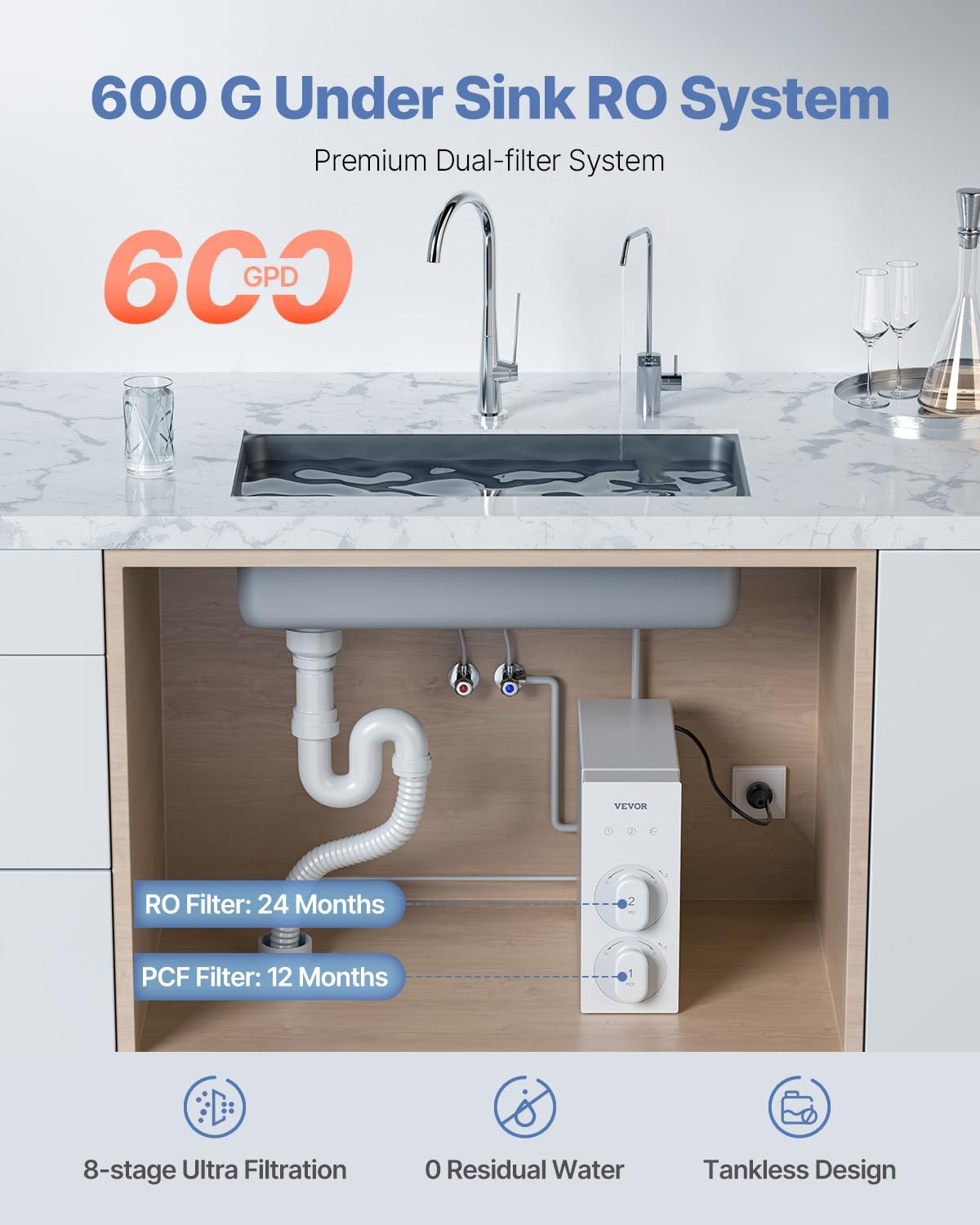 image:imageVEVOR Skincare Water Filter Faucet Mount Water Filters with MicroNano Bubble for Skin Sink Tap Purifier Removes Chlorine with 1 Filter for Kitchen and Bathroom Faucets White  GoldWhite