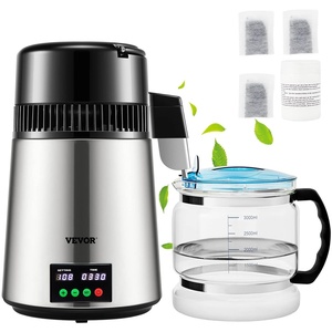image:imageVEVOR 11Gal Water Distiller 03GalH Distilled Water Maker Machine 750W 099H Timing Set Temp Display 304 Stainless Steel Countertop Distiller Plastic Carafe Cleaning Powder 3 Carbon Packs WhiteSilver