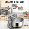 image:imageVEVOR Rotary Cheese Grater Zinc Alloy Rotary Vegetable Mandoline Manual Cheese Mandoline w 5 Stainless Steel Cutting Cones Manual Vegetable Grater w 25L Bowl Rotary Shredder wSuction Base