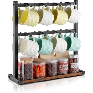 image:imageVEVOR Mug Holder Tree with Marble Base 8 Hooks Coffee Cup Holder for Counter Carbon Steel Mug Tree Cup Rack Stand Upgraded Coffee Cup Tree for Coffee Bar Kitchen Home Organizer16 HooksWood Mug