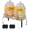 image:imageVEVOR Beverage Dispenser 22 Gallon Drink Dispensers for Parties Glass Juice Dispenser with Wood Stand Stainless Steel Spigot Iced Tea Lemonade Juice Water Dispensers for Parties15Gal 2Pack