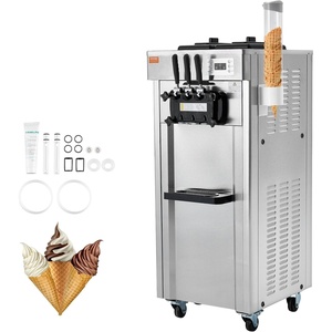 image:imageVEVOR 1850W Commercial Soft Ice Cream Machine 3 Flavors 55 to 82Gallon per Hour PreCooling at Night Auto Clean LCDPanel for Restaurants Snack Bar SliverVertical 3 Flavors Soft Serve Upgraded Model 1850W