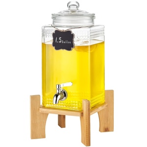 image:imageVEVOR Beverage Dispenser 15 Gallon Drink Dispensers for Parties Glass Juice Dispenser with Stand Stainless Steel Spigot Iced Tea Lemonade Juice Water Dispenser for Restaurants Hotels Parties