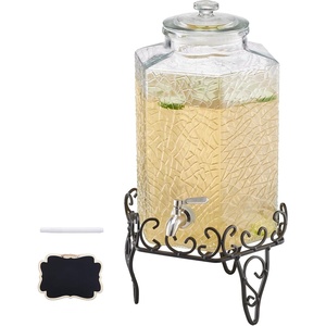 image:imageVEVOR Beverage Dispenser 25 Gallon Drink Dispensers for Parties Glass Juice Dispenser with Metal Stand Stainless Steel Spigot Iced Tea Lemonade Juice Water Dispensers for Parties