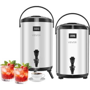 image:imageVEVOR Insulated Beverage Dispenser 24 Gal92L Stainless Steel Thermal Drink Server with Spigot amp Temp Display Suitable for Hot and Cold Drinks for Tea Coffee Water in Cafes amp Restaurants Silver32 Gal 2 Pack