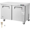 image:imageVEVOR 48 W Commercial Freezer Worktop 129 Cu Ft Undercounter Freezers withCasters lt08gtDefrost Frozen Prep Table 2 Doors Stainless Steel Food Frozen Prep Station for Restaurant Diner Bar