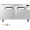 image:imageVEVOR 60 W Commercial Freezer 148 CuFt Worktop Freezers Undercounter with LED Auto Lighting and Lockable Door 2 Doors Food Freezing Prep Worktable Stainless Steel Prep Frozen Table with Casters
