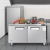 image:imageVEVOR 60 W Commercial Freezer 148 CuFt Worktop Freezers Undercounter with LED Auto Lighting and Lockable Door 2 Doors Food Freezing Prep Worktable Stainless Steel Prep Frozen Table with Casters