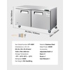 image:imageVEVOR 60 W Commercial Freezer 148 CuFt Worktop Freezers Undercounter with LED Auto Lighting and Lockable Door 2 Doors Food Freezing Prep Worktable Stainless Steel Prep Frozen Table with Casters