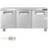 image:imageVEVOR 72 W Commercial Freezer 177 CuFt Worktop Freezers Undercounter with LED Auto Lighting and Lockable Door 3 Doors Food Freezing Prep Worktable Stainless Steel Prep Frozen Table with Casters