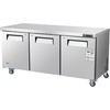 image:imageVEVOR 72 W Commercial Freezer 177 CuFt Worktop Freezers Undercounter with LED Auto Lighting and Lockable Door 3 Doors Food Freezing Prep Worktable Stainless Steel Prep Frozen Table with Casters