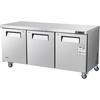 image:imageVEVOR 72 W Commercial Freezer 177 CuFt Worktop Freezers Undercounter with LED Auto Lighting and Lockable Door 3 Doors Food Freezing Prep Worktable Stainless Steel Prep Frozen Table with Casters