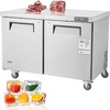 image:imageVEVOR 48 W Commercial Freezer Worktop 129 Cu Ft Undercounter Freezers withCasters lt08gtDefrost Frozen Prep Table 2 Doors Stainless Steel Food Frozen Prep Station for Restaurant Diner Bar