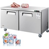image:imageVEVOR 60 W Commercial Freezer 148 CuFt Worktop Freezers Undercounter with LED Auto Lighting and Lockable Door 2 Doors Food Freezing Prep Worktable Stainless Steel Prep Frozen Table with Casters