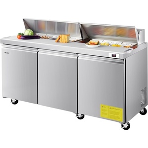 image:imageVEVOR 48W Commercial Refrigerator 125 Cu Ft Sandwich Prep Refrigerated Table Mega Top Food Prep Fridge with 12 Pans and Cutting Board Stainless Steel Salad Prep Cooler for Restaurant Food Truck72W with 18 Pans