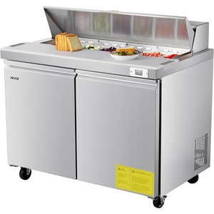 image:imageVEVOR 48W Commercial Refrigerator 125 Cu Ft Sandwich Prep Refrigerated Table Mega Top Food Prep Fridge with 12 Pans and Cutting Board Stainless Steel Salad Prep Cooler for Restaurant Food Truck48W with 12 Pans