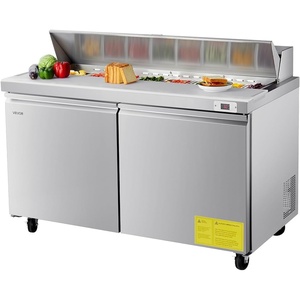 image:imageVEVOR 67W Commercial Refrigerator Pizza Prep Refrigerated Table 193 Ultra Wide Countertop Food Prep Fridge 203 CuFt Single Door Salad Prep Fridge 9 Pans Pizza Make Worktop with Cutting Board60W with 16 Pans